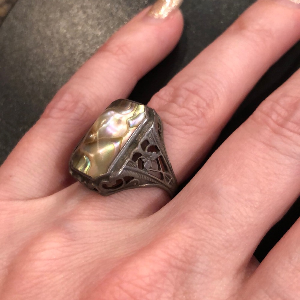 Art Nouveau Antique Sterling Silver Abalone Ring